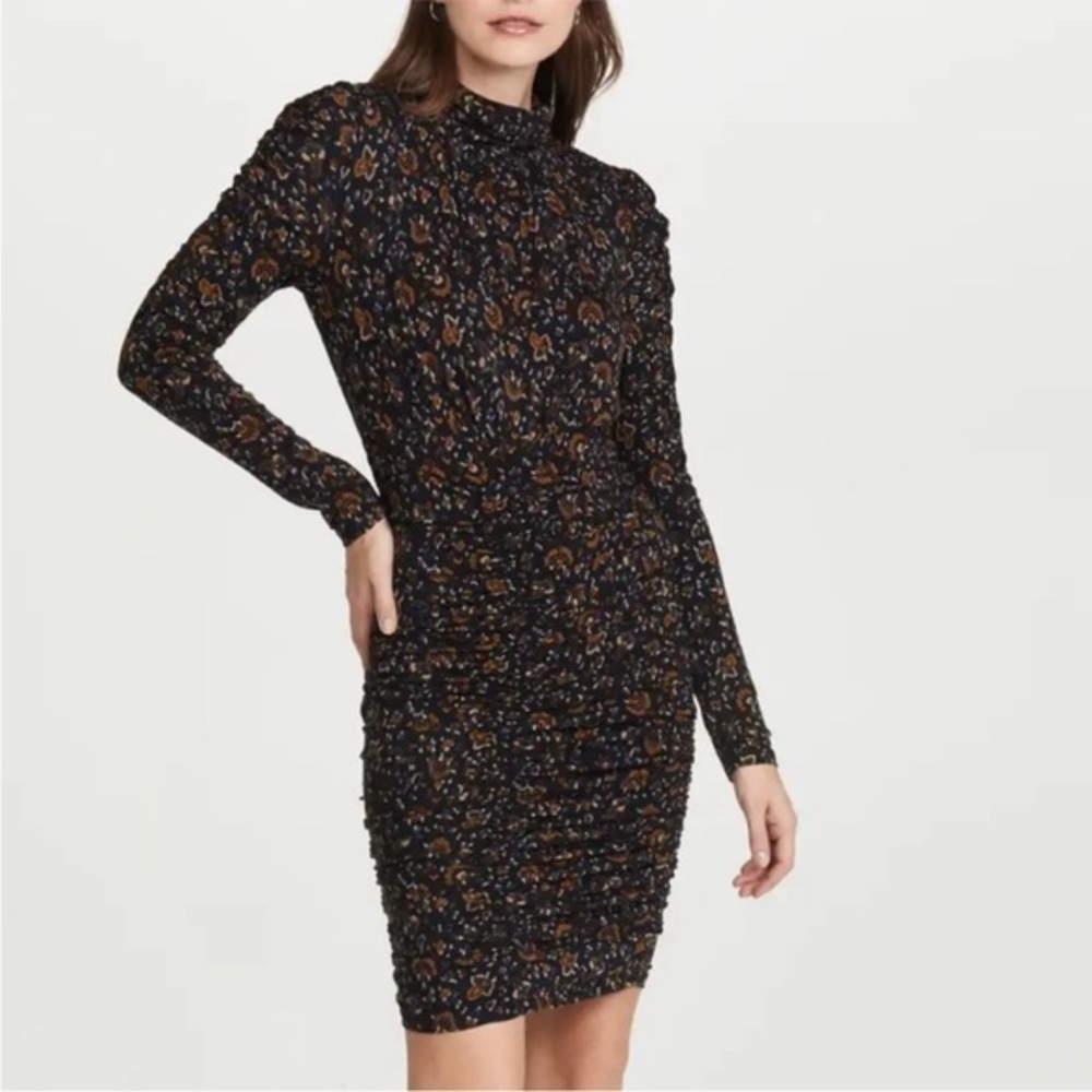 Veronica Beard Gretna Paisley Print Mini Dress Ruched Floral Brown Size L-XL